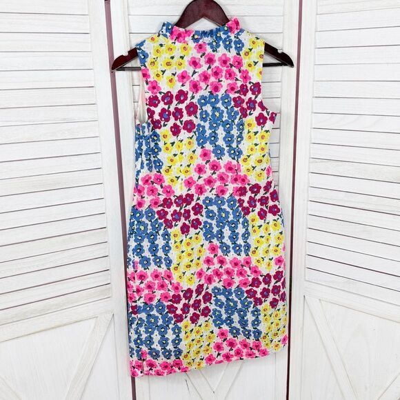 Talbots Petite Floral Eyelet Ruffle Trim Neck Sleeveless Dress White Multi 2P - Picture 11 of 15